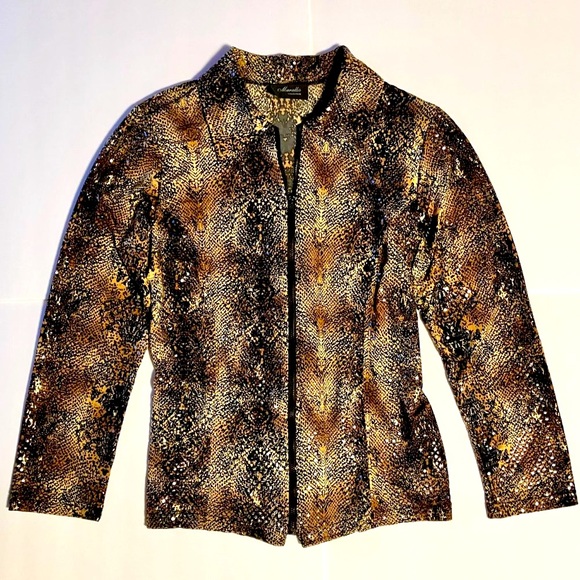 ⭐️2/$30⭐️ Snakeskin print, shiny sequinned blouse with zipper closure, size XL - Picture 2 of 6